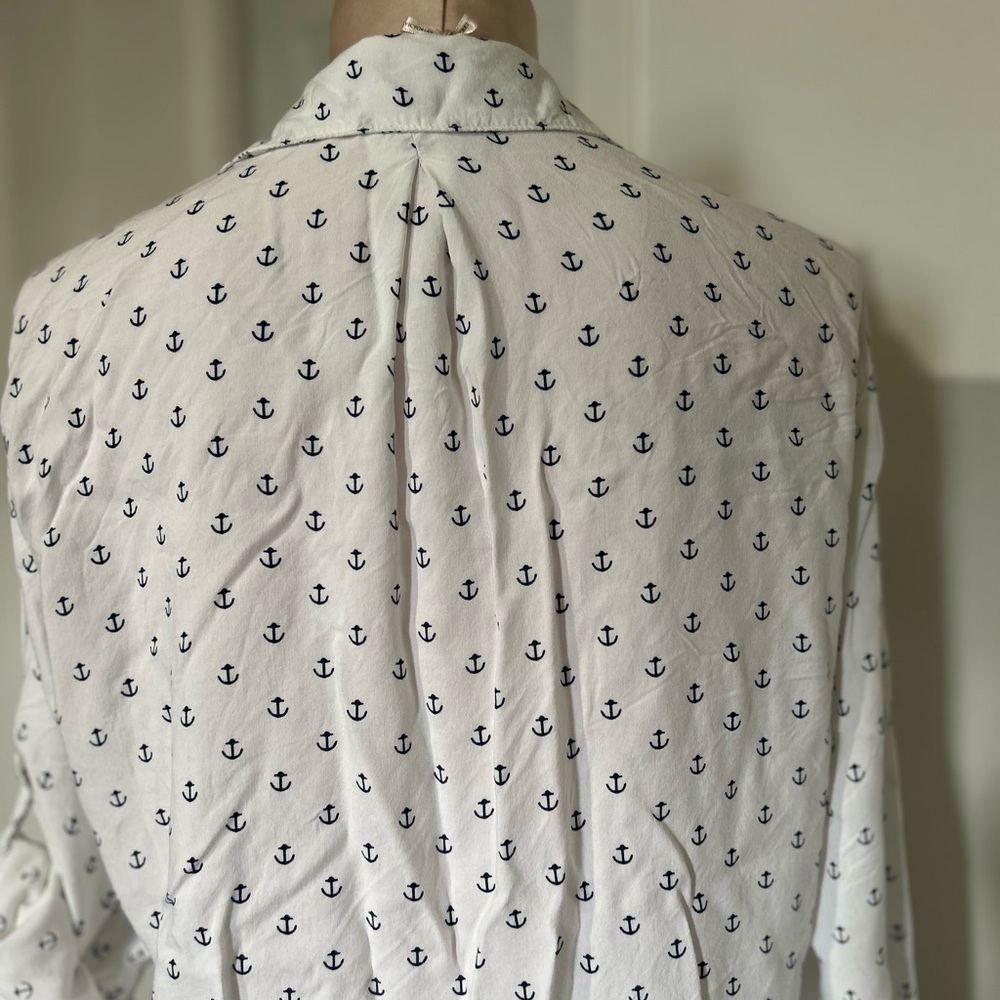 Just Living Nautical Anchor button down Shirt - White and Navy size M - Picture 6 of 10